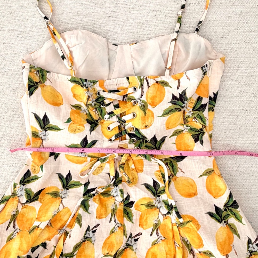 Cider Cotton Lemon Lace Up Pleated Cami Midi Sundress - Picture 6 of 6